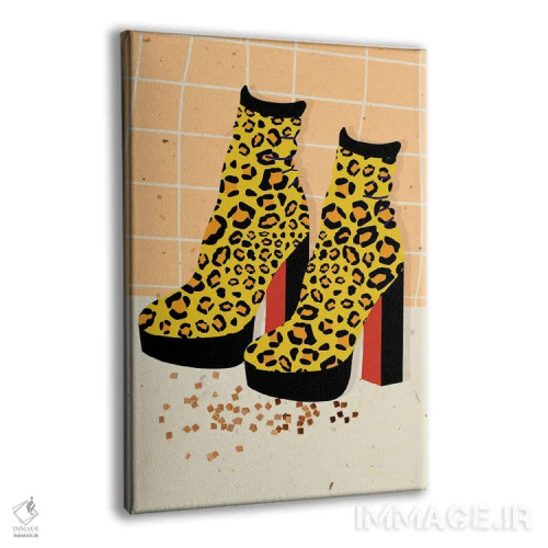 تابلو دکوراتیو کفش پلتفرم پلنگی اثر ژانیا شاریپژانوا - نمای پرسپکتیو محصول
