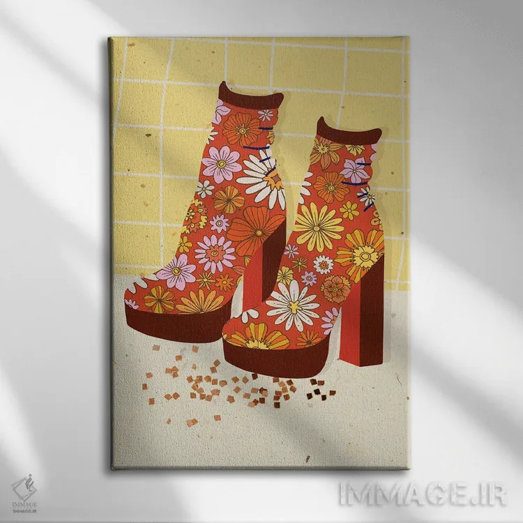 تابلو دکوراتیو کفش پاشنه بلند شاد اثر ژانیا شاریپژانوا - نمای روبهرو روی دیوار