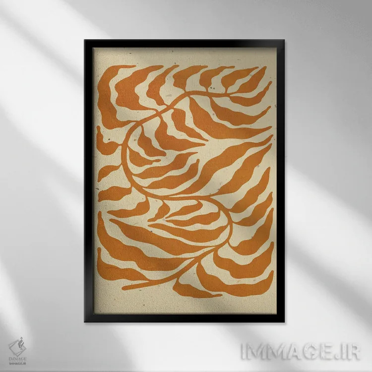 تابلو مینیمال برگ نارنجی سوخته اثر ژانیا شاریپژانوا - نمای قابدار مشکی