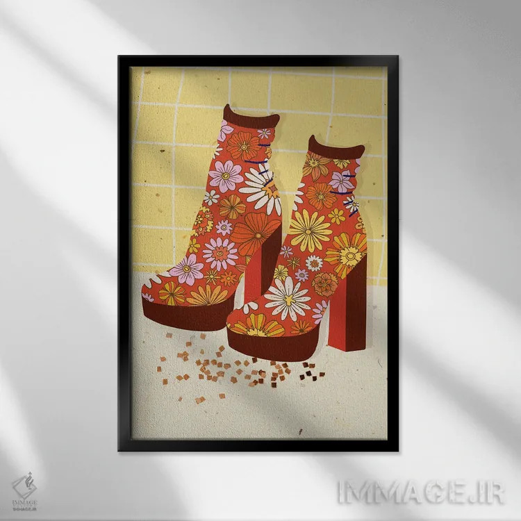 تابلو دکوراتیو کفش پاشنه بلند شاد اثر ژانیا شاریپژانوا - نمای قابدار مشکی