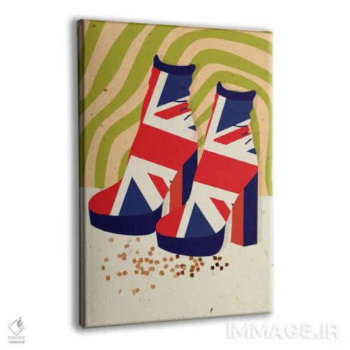 تابلو دکوراتیو کفش پلتفرم دیسکویی با پرچم بریتانیا اثر ژانیا شاریپژانوا - نمای پرسپکتیو محصول