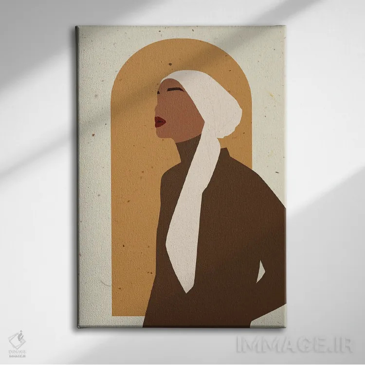 تابلو دکوراتیو پرتره زن مسلمان بوهو اثر ژانیا شاریپژانوا - نمای روبهرو روی دیوار