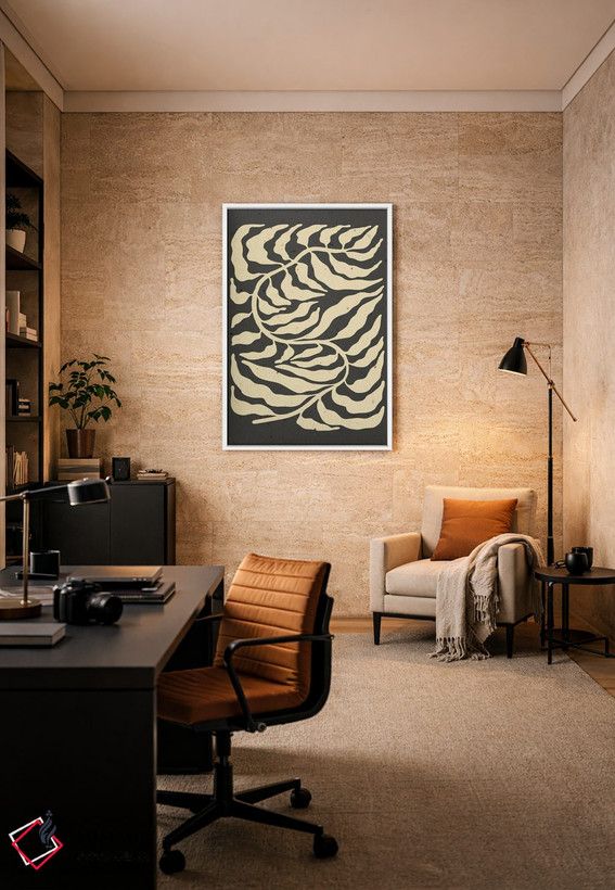 تابلو مینیمال برگ روی زمینه خاکستری اثر ژانیا شاریپژانوا - D6W