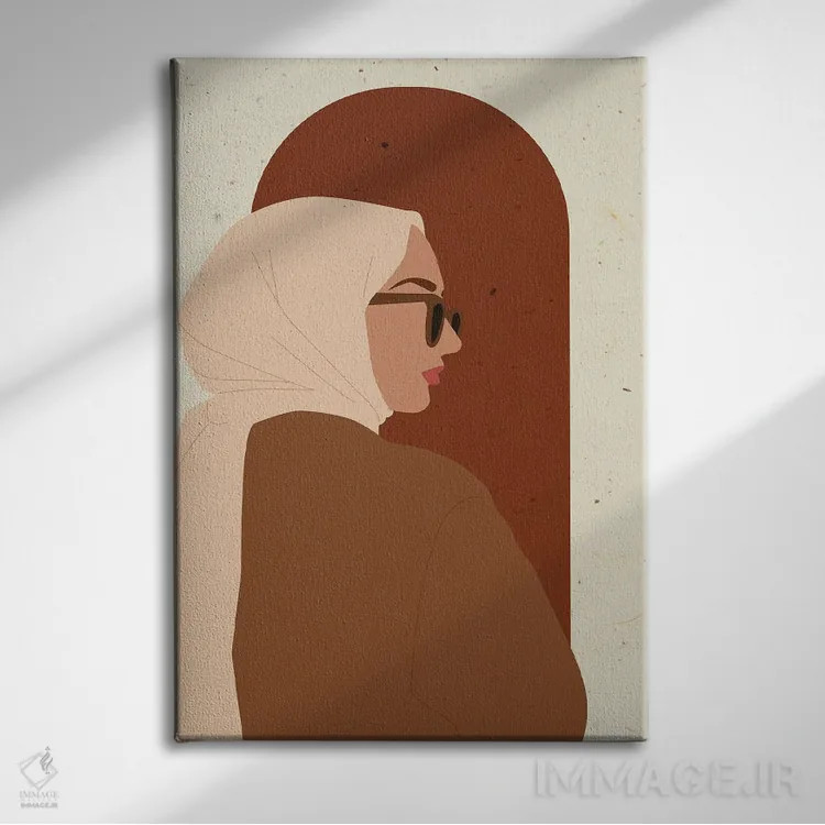 تابلو دکوراتیو پرتره زن مسلمان اثر ژانیا شاریپژانوا - نمای روبهرو روی دیوار