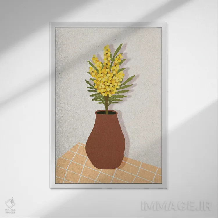 تابلو دکوراتیو میموزا در گلدان اثر ژانیا شاریپژانوا - نمای قابدار سفید