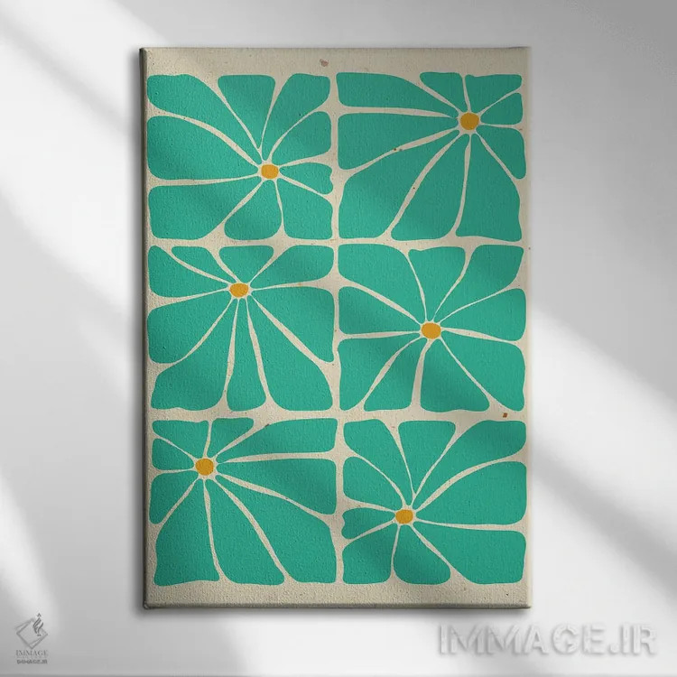 تابلو مدرن کاشی گل های آبی-سبز سبک میان سده ای اثر ژانیا شاریپژانوا - نمای روبهرو روی دیوار