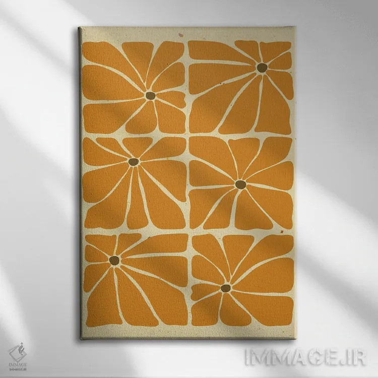 تابلو مدرن کاشی گل های زرد خردلی سبک میان سده ای اثر ژانیا شاریپژانوا - نمای روبهرو روی دیوار