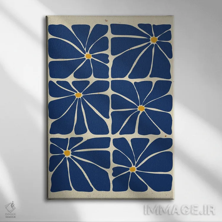 تابلو مدرن کاشی گل های آبی سبک میان سده ای اثر ژانیا شاریپژانوا - نمای روبهرو روی دیوار
