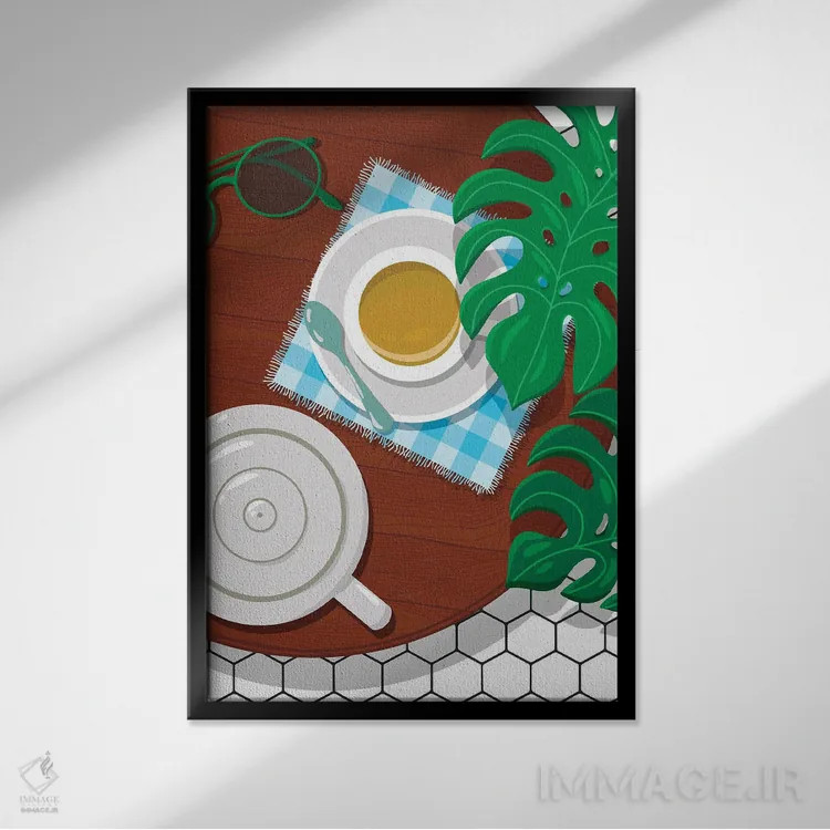 تابلو دکوراتیو امروز در کافی شاپ اثر ژانیا شاریپژانوا - نمای قابدار مشکی