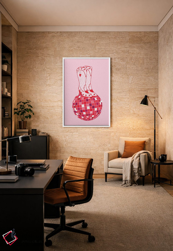 تابلو دکوراتیو بوت کابوی روی توپ دیسکو اثر ژانیا شاریپژانوا - D6W