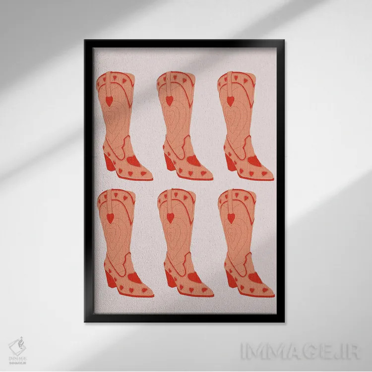 تابلو دکوراتیو بوت دختر گاوچران هلویی اثر ژانیا شاریپژانوا - نمای قابدار مشکی