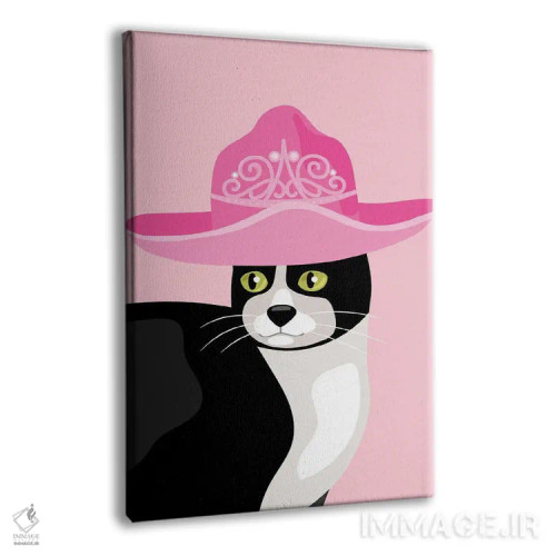 تابلو دکوراتیو گربه تاکسیدو با تاج و کلاه گاوچرانی اثر ژانیا شاریپژانوا - نمای پرسپکتیو محصول