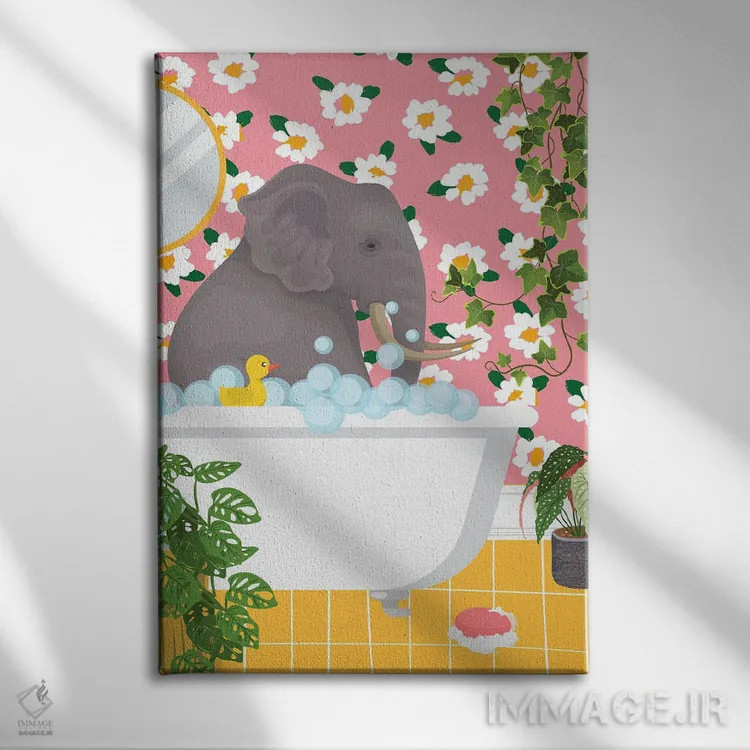 تابلو دکوراتیو فیل در وان حمام اثر ژانیا شاریپژانوا - نمای روبهرو روی دیوار