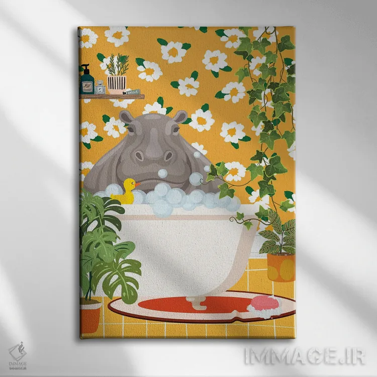 تابلو دکوراتیو اسب آبی در وان حمام اثر ژانیا شاریپژانوا - نمای روبهرو روی دیوار
