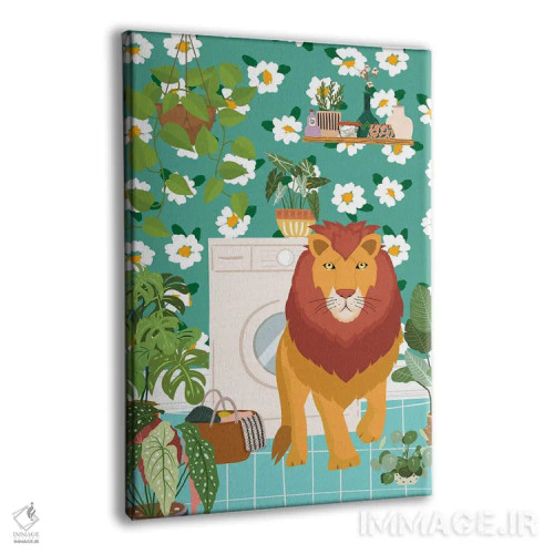 تابلو دکوراتیو شیر در اتاق لباسشویی بوهو اثر ژانیا شاریپژانوا - نمای پرسپکتیو محصول