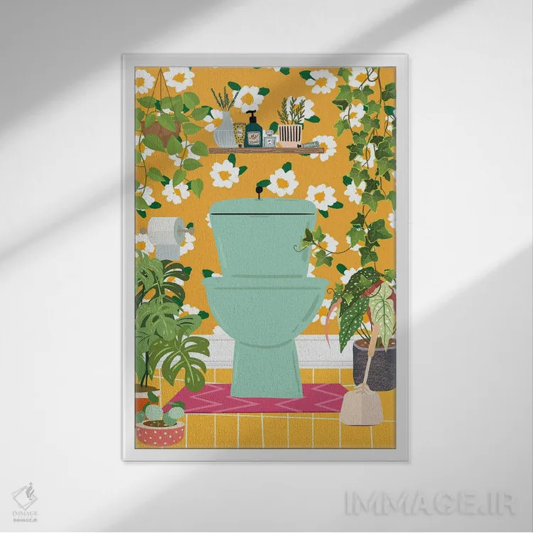 تابلو دکوراتیو توالت در حمام جنگلی اثر ژانیا شاریپژانوا - نمای قابدار سفید