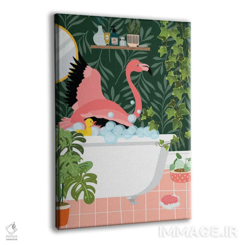 تابلو دکوراتیو فلامینگو در حال حمام گرفتن در حمام گیاهی اثر ژانیا شاریپژانوا - نمای پرسپکتیو محصول