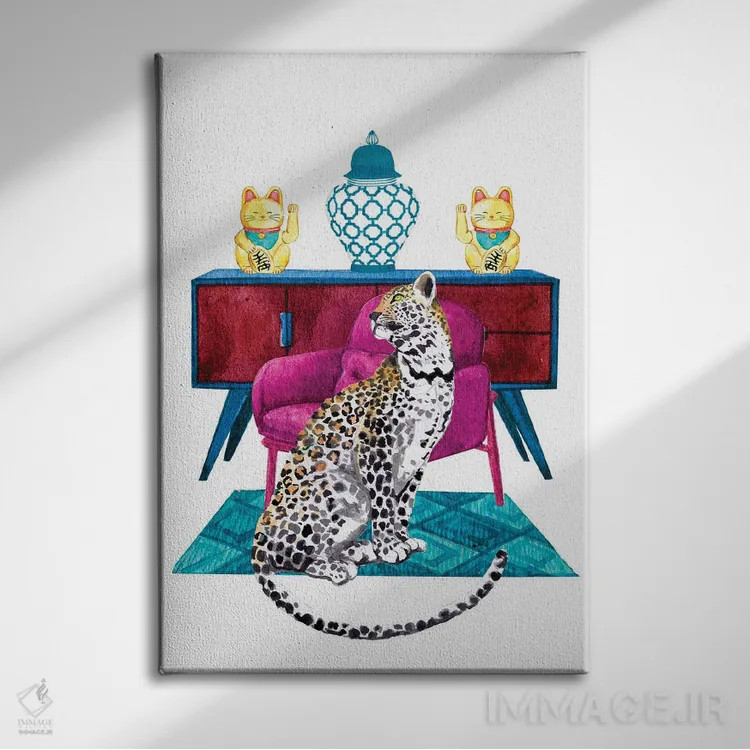 تابلو دکوراتیو یوزپلنگ در دکوراسیون ماکسیمالیستی اثر ژانیا شاریپژانوا - نمای روبهرو روی دیوار