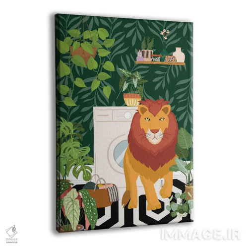 تابلو دکوراتیو شیر در اتاق لباسشویی گیاهی اثر ژانیا شاریپژانوا - نمای پرسپکتیو محصول