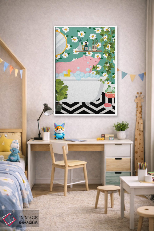 تابلو دکوراتیو خوک در حال حمام گرفتن در حمام جنگلی اثر ژانیا شاریپژانوا - D1W