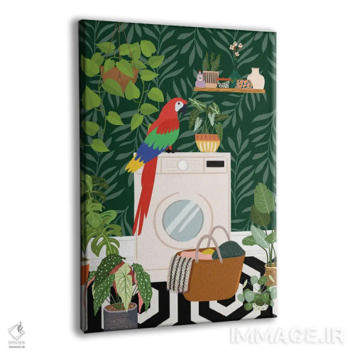 تابلو دکوراتیو طوطی در اتاق لباسشویی بوهو اثر ژانیا شاریپژانوا - نمای پرسپکتیو محصول