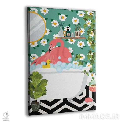 تابلو دکوراتیو فلامینگو در حال حمام گرفتن در حمام جنگلی من اثر ژانیا شاریپژانوا - نمای پرسپکتیو محصول