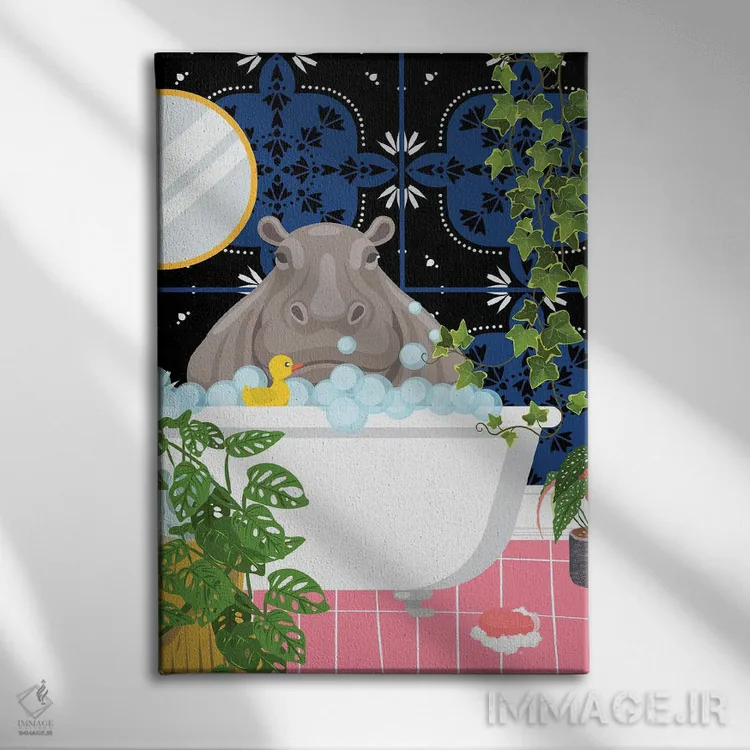 تابلو دکوراتیو اسب آبی در حمام مراکشی من اثر ژانیا شاریپژانوا - نمای روبهرو روی دیوار