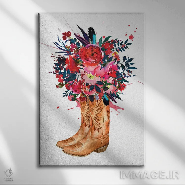 تابلو دکوراتیو چکمه و رز اثر ژانیا شاریپژانوا - نمای روبهرو روی دیوار