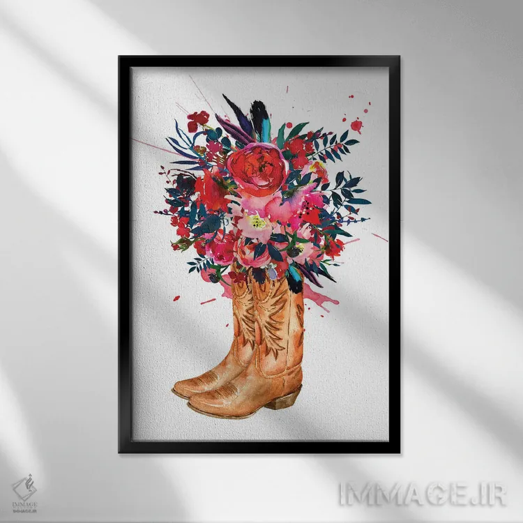 تابلو دکوراتیو چکمه و رز اثر ژانیا شاریپژانوا - نمای قابدار مشکی