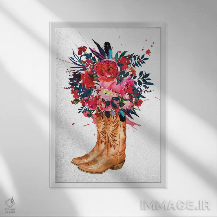 تابلو دکوراتیو چکمه و رز اثر ژانیا شاریپژانوا - نمای قابدار سفید