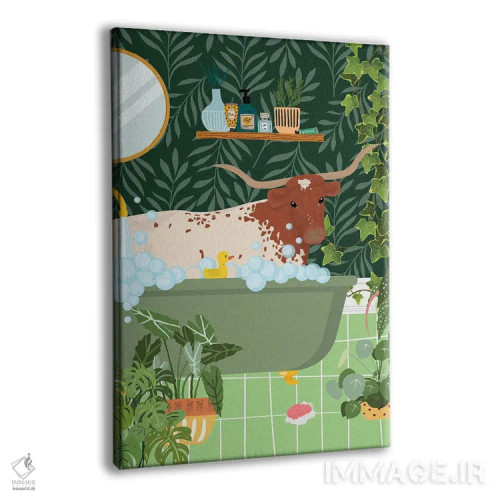 تابلو دکوراتیو گاو شاخ دار تگزاسی در وان حمام اثر ژانیا شاریپژانوا - نمای پرسپکتیو محصول