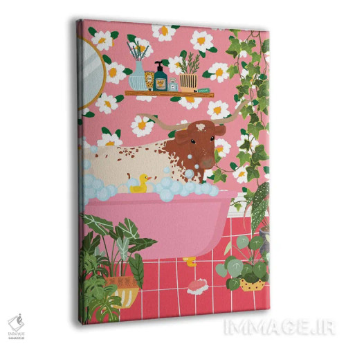 تابلو دکوراتیو گاو شاخ دار تگزاسی در حال استحمام اثر ژانیا شاریپژانوا - نمای پرسپکتیو محصول