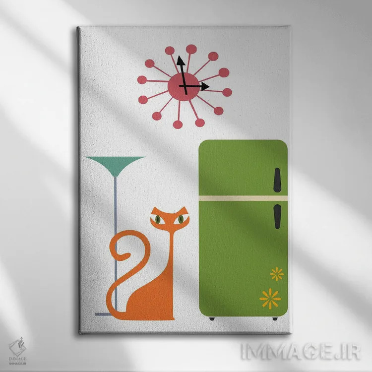 تابلو مدرن گربه مدرن در آشپزخانه میان قرنی اثر ژانیا شاریپژانوا - نمای روبهرو روی دیوار