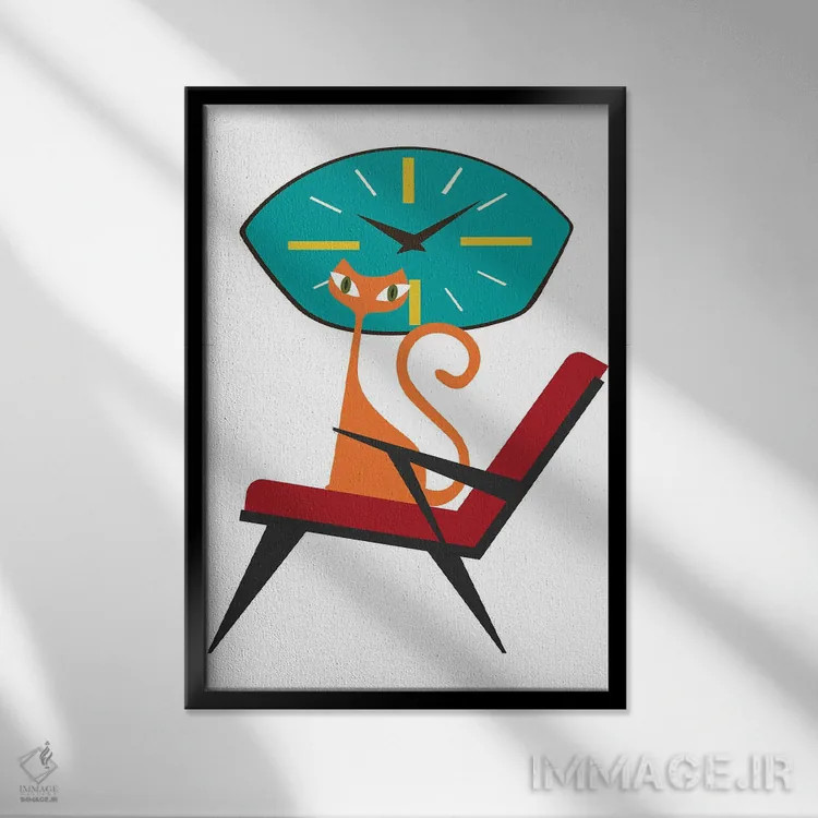 تابلو مدرن گربه اتمی میان قرنی اثر ژانیا شاریپژانوا - نمای قابدار مشکی