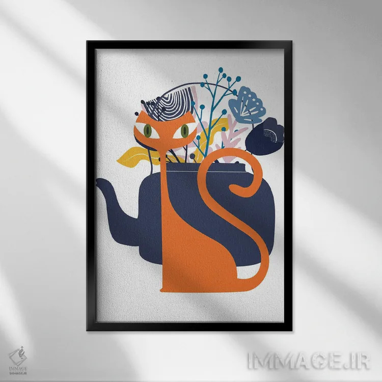تابلو مدرن گربه زنجبیلی مدرن اثر ژانیا شاریپژانوا - نمای قابدار مشکی