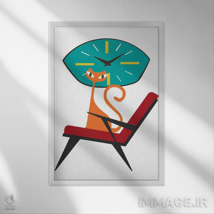 تابلو مدرن گربه اتمی میان قرنی اثر ژانیا شاریپژانوا - نمای قابدار سفید
