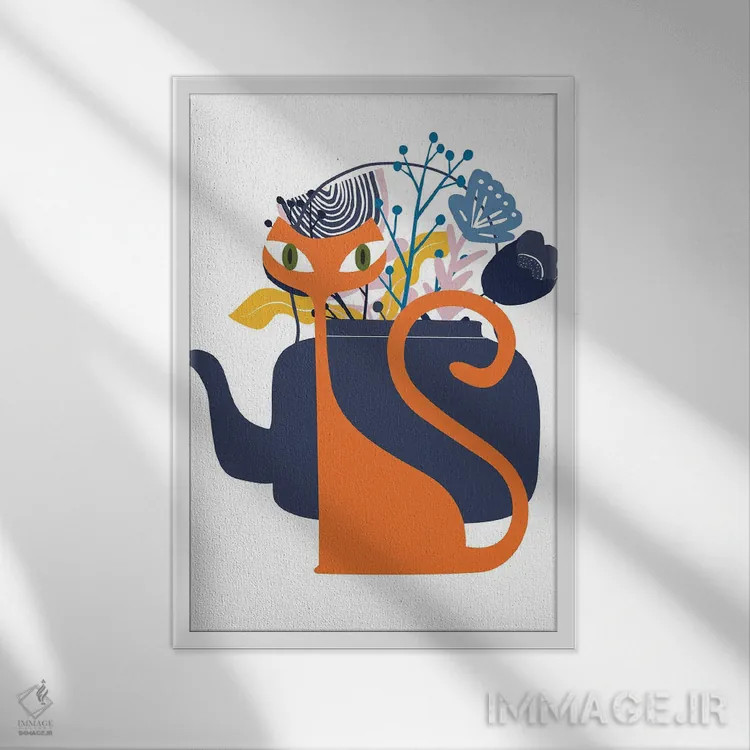 تابلو مدرن گربه زنجبیلی مدرن اثر ژانیا شاریپژانوا - نمای قابدار سفید