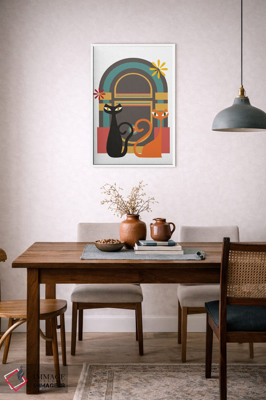 تابلو مدرن گربه های مدرن کنار جعبه موسیقی اثر ژانیا شاریپژانوا - D6W
