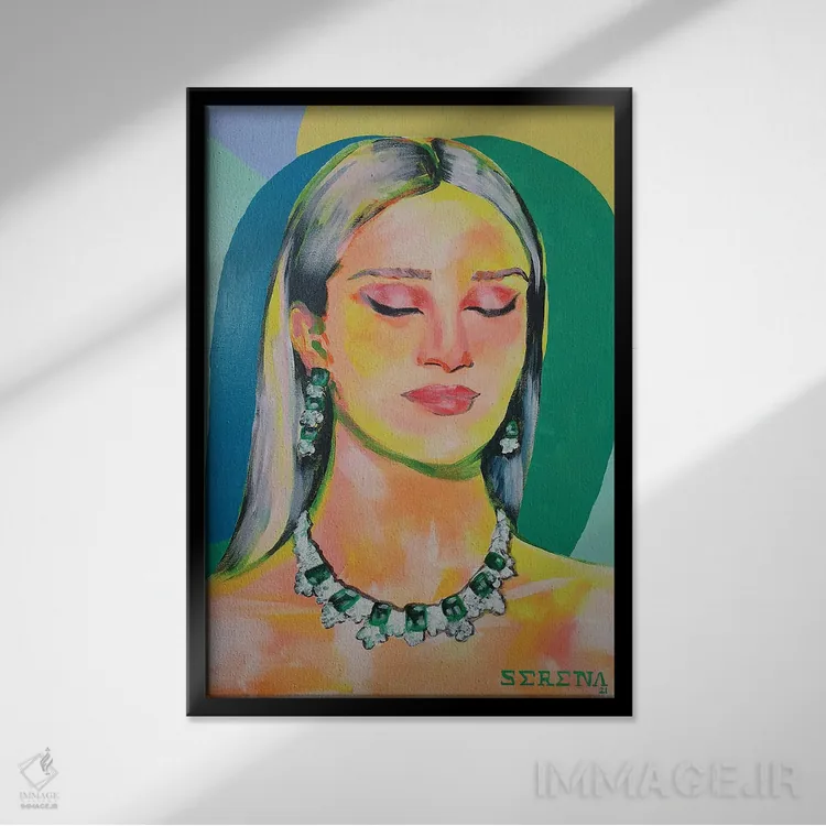 تابلو دکوراتیو زن با جواهرات الماس اثر سرینا سینگ - نمای قابدار مشکی