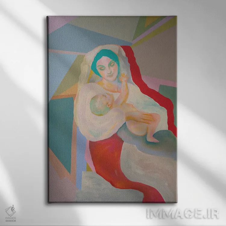 تابلو دکوراتیو مادر با کودک اثر سرینا سینگ - نمای روبهرو روی دیوار