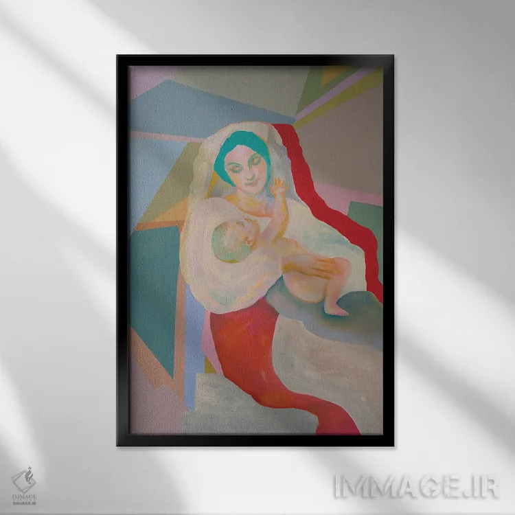 تابلو دکوراتیو مادر با کودک اثر سرینا سینگ - نمای قابدار مشکی