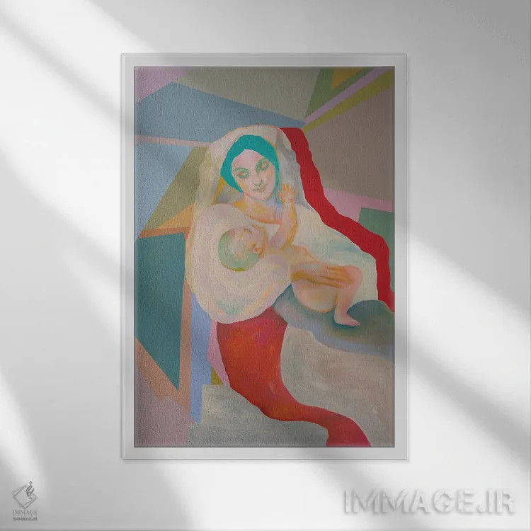 تابلو دکوراتیو مادر با کودک اثر سرینا سینگ - نمای قابدار سفید