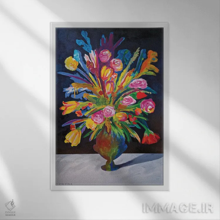 تابلو دکوراتیو طبیعت بی جان اکسپرسیونیستی اثر سرینا سینگ - نمای قابدار سفید