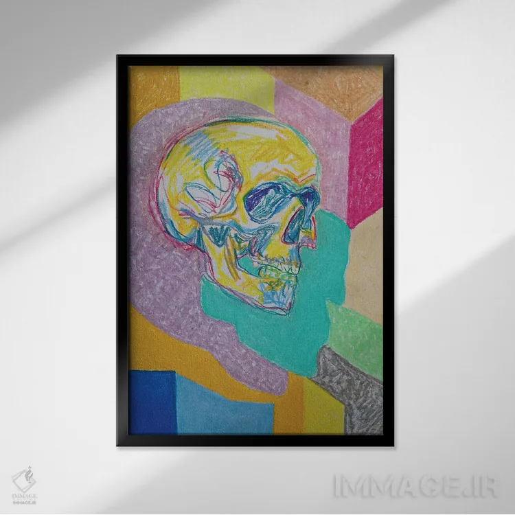 تابلو دکوراتیو نقاشی جمجمه اثر سرینا سینگ - نمای قابدار مشکی
