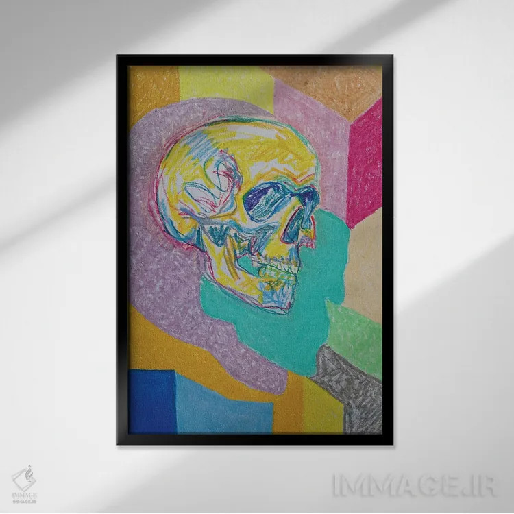 تابلو دکوراتیو نقاشی جمجمه اثر سرینا سینگ - نمای قابدار مشکی