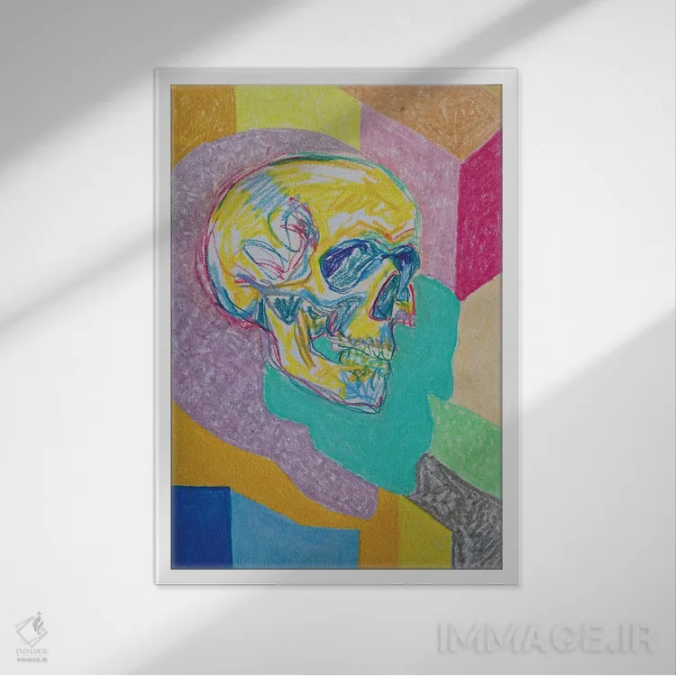 تابلو دکوراتیو نقاشی جمجمه اثر سرینا سینگ - نمای قابدار سفید