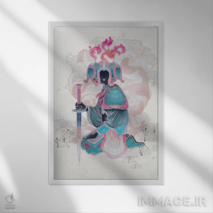 تابلو دکوراتیو بالش چینی ۵ اثر سیجا هونگ - نمای قابدار سفید
