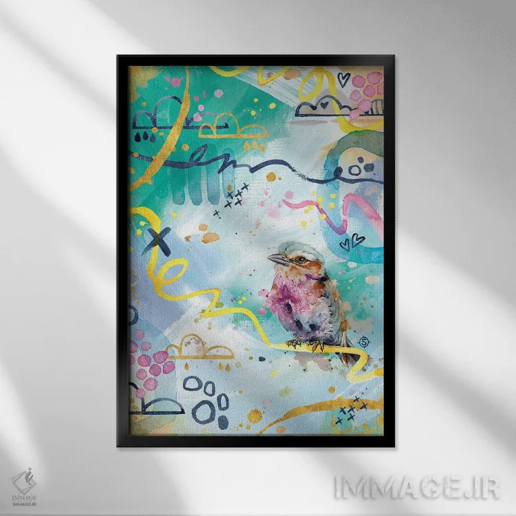 تابلو دکوراتیو آبی انتزاعی اثر سلییر دن سالی - نمای قابدار مشکی