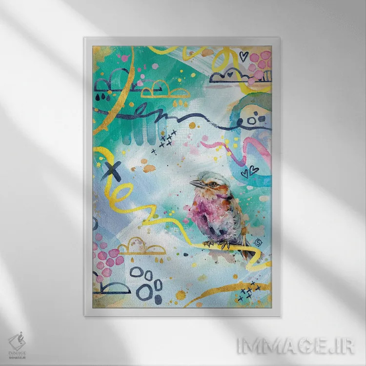 تابلو دکوراتیو آبی انتزاعی اثر سلییر دن سالی - نمای قابدار سفید