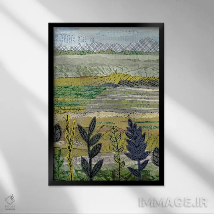 تابلو انتزاعی تپه ها و پرچین ها اثر سو جانسون - نمای قابدار مشکی